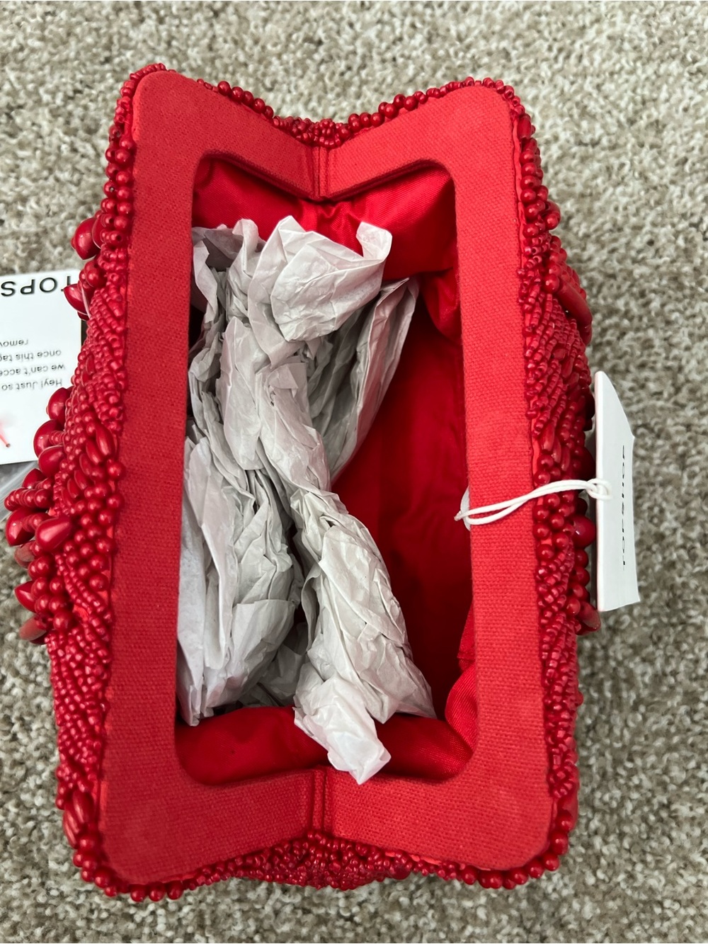 Topshop Red Beaded Embellished Mini Clutch Bag NWT - Picture 8 of 8